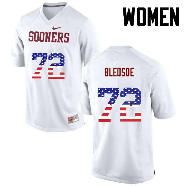 Women Oklahoma Sooners #72 Amani Bledsoe College Football USA Flag Fashion Jerseys-White